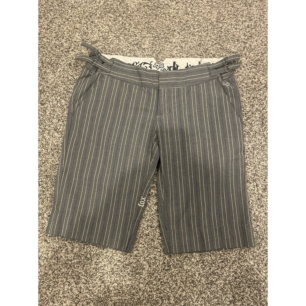 Y2K FOX Racing Women's  Bermuda Shorts Size 9 Grey Pinstripe 30 In. Waist Skater